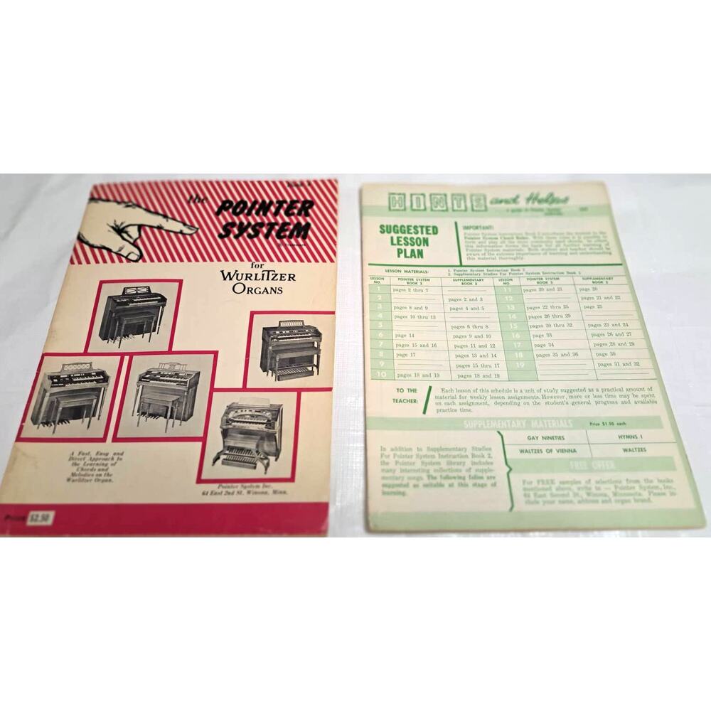 Lot of 2 Wurlitzur Piano and Organ‎ Instructional Book Using the Pointer System